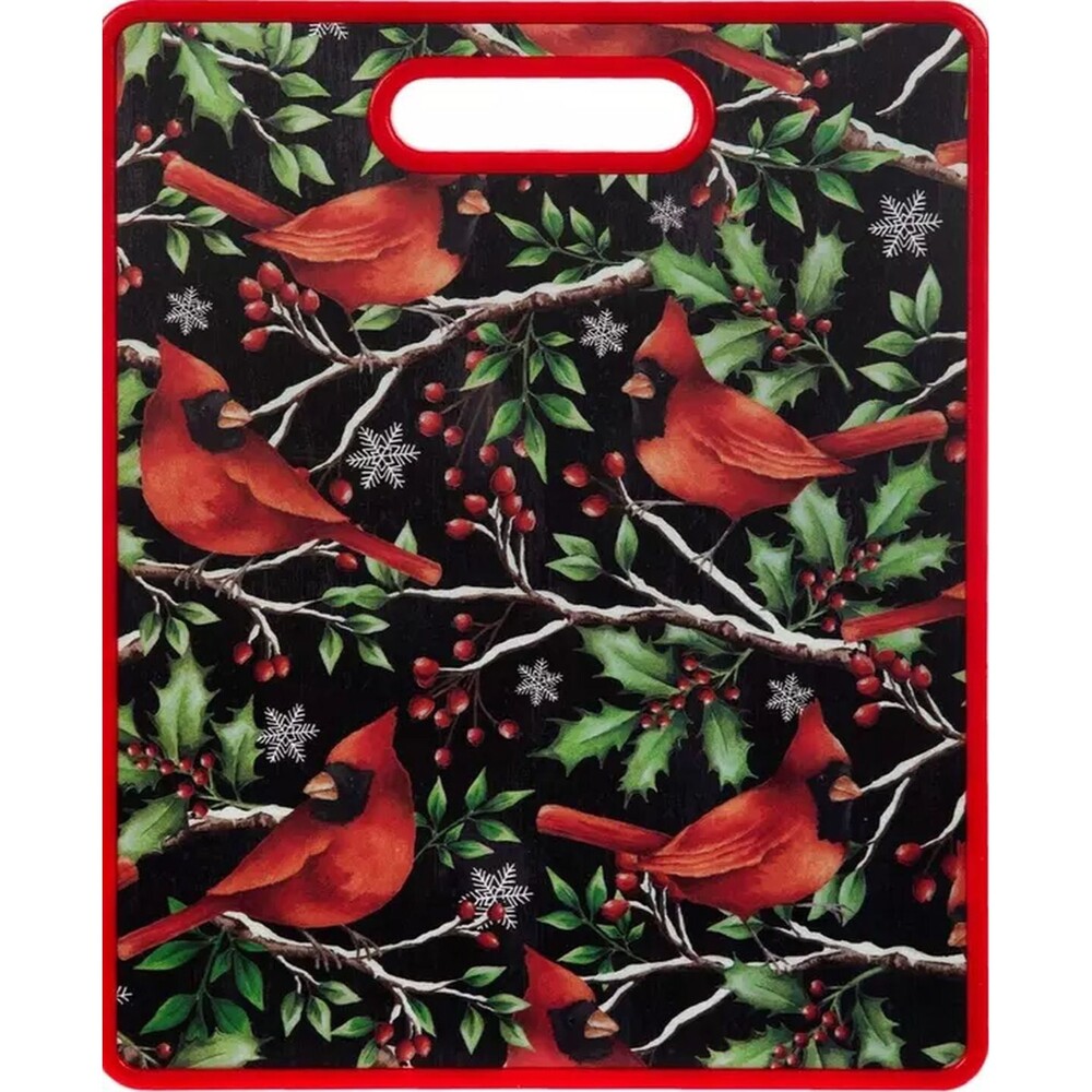Kitchen Plastic Cutting Board (12"x15") CHRISTMAS CARDINAL BIRDS, red frame,HL